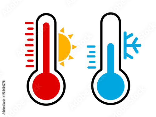 Thermometer vector icon, temperature thermometer icon. Temperature color icon set. Weather symbol isolated on white background.