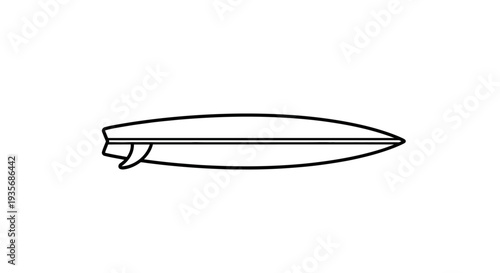 Minimalist outline illustration of a surfboard on white background