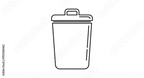 Minimalist trash can illustration with lid and handle on white background