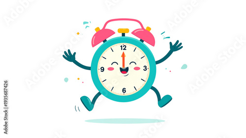Cute Rubber Hose Style Alarm Clock Mascot Collection Flat Vector