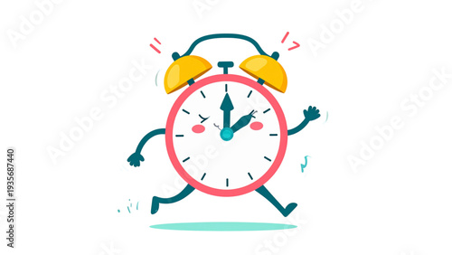 Cute Rubber Hose Style Alarm Clock Mascot Collection Flat Vector