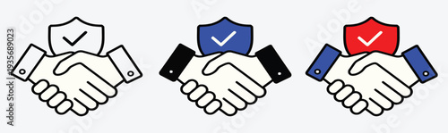 Handshake under shield with checkmark icon illustration for secure agreement