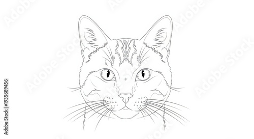 Line Art Cat Face With White Background