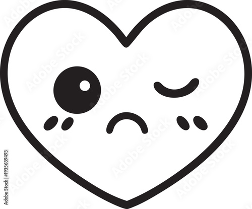 かわいいハート型日本風絵文字フェイス ブラックベクター 透過背景に分離されたデザイン