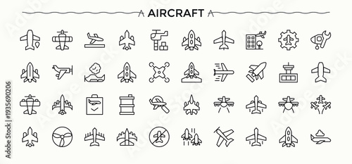 Aircraft line icon set. Minimal icons pack. Vector illustration. Pixel perfect. Aircraft icon set. Included fly, travel, jet, air bus and more.