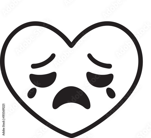 かわいいハート型日本風絵文字フェイス ブラックベクター 透過背景に分離されたデザイン