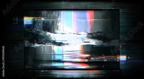 A distorted and glitchy abstract image with vibrant colors and patterns