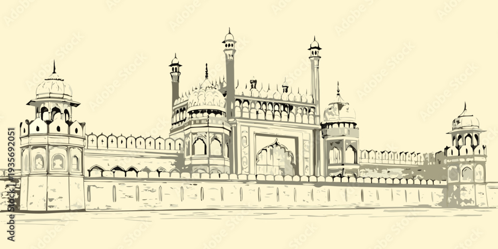 Fototapeta premium Detailed illustration of the historical Bara Imambara monument in Lucknow