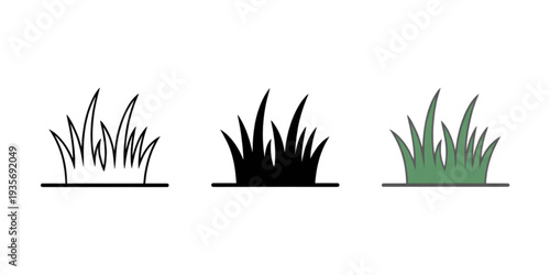 Illustration of three different grass types in varying shades of green and black Vector