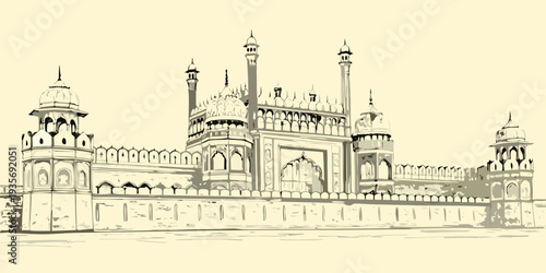 Detailed illustration of the historical Bara Imambara monument in Lucknow
