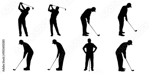 Illustration of a golfer demonstrating various stances and swings Vector