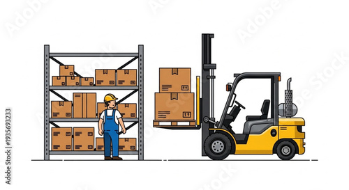 Warehouse Worker Operating Forklift.
