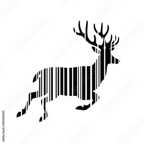 Stylized deer illustration formed from vertical black and white stripes