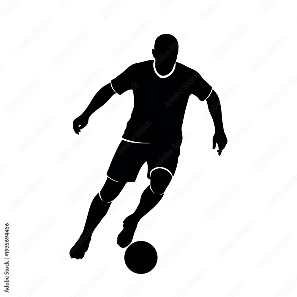 Fototapeta premium Football player silhouette dribbling with ball in motion vector illustration