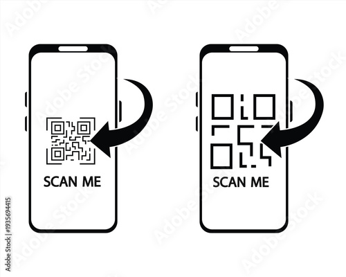 Set of scan QR code on smartphone vector icons. Scan me icons. Reader barcode. vector illustration