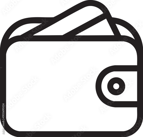 Black and white of a wallet with a flap and button finance money