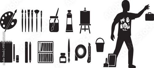 Collection of Art Supplies and Art Tools Silhouettes