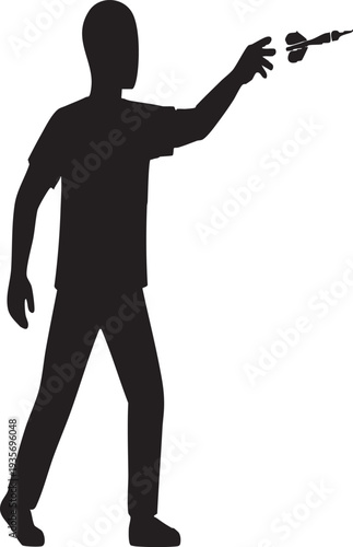 Dart Player Throwing Dart Silhouette Vector - Minimalist Sports Icon - Isolated Black and White Illustration