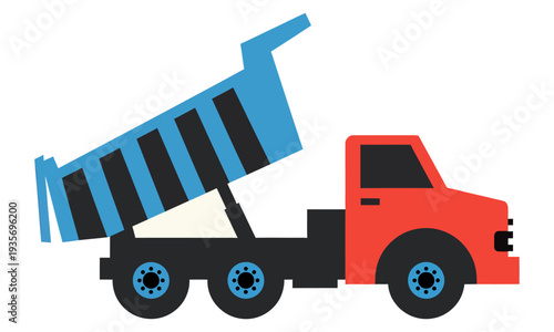 Red Dump Truck with Blue Raised Tipper Flat Vector Illustration