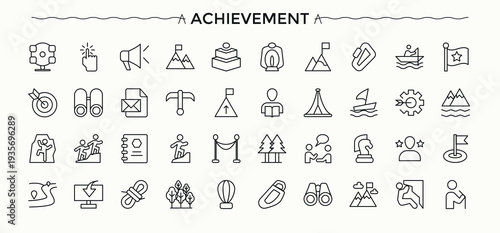 Achievement linear icon set. Pack of vocation, career, grow, person, job career and more. Business icon set. Line icons with editable stroke. Editable stroke collections.