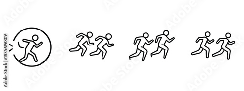 Running people line icon set featuring sprinter group and athlete for sports competition fitness marathon healthy lifestyle and more vector illustration or editable stroke