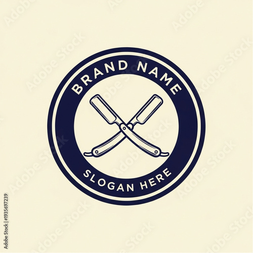 Vintage Style Straight Razor Logo Design Template.