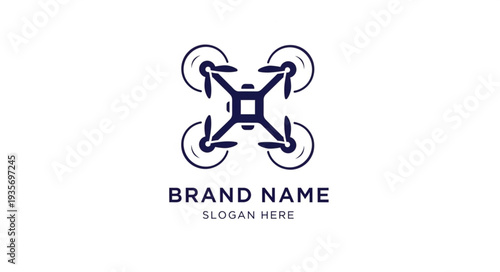 Drone Logo Design Template with Brand Name and Slogan Placeholder.