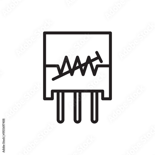 Trimmer resistor icon featuring a standard variable component design with three terminals. Perfect for electronic circuit schematics, engineering diagrams, and technical documentation projects.