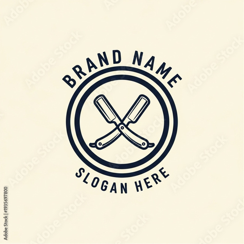 Vintage Style Logo Template with Razors and Brand Name Placeholder.