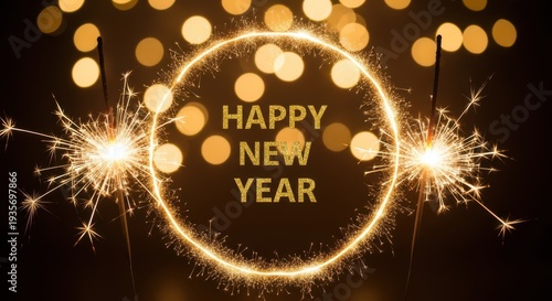 Happy New Year Sparklers Bokeh Celebration