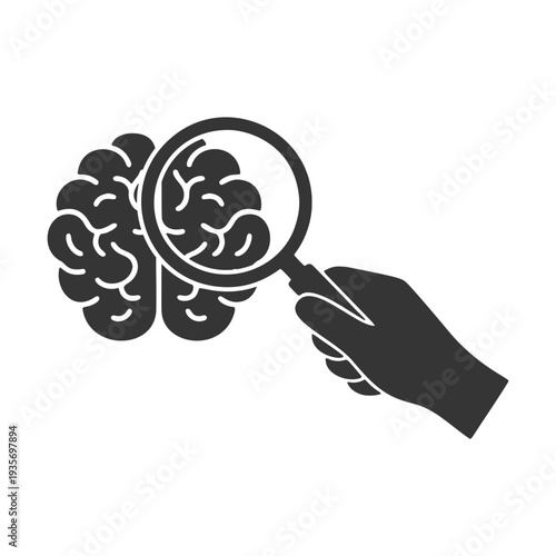 ルーペを持つ手のシルエットアイコン　脳