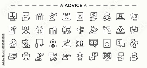 Advice icon set. Leadership modern vector illustration. Minimal icons collection. Counselor icon set. Editable stroke. Vector collection.