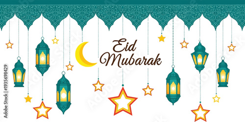 Celebrating the joyous occasion of eid mubarak with traditional lanterns and decorations