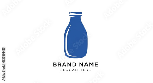 Blue Milk Bottle Logo Design Template with Placeholder Text.