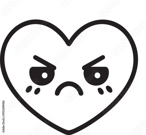 かわいいハート型日本風絵文字フェイス ブラックベクター 透過背景に分離されたデザイン