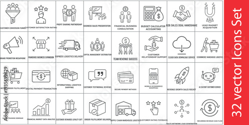 Business logistics line icon set in line style. Collection of ecommerce, line icons, containing supply chain, shipping, warehouse, payment, delivery and more.