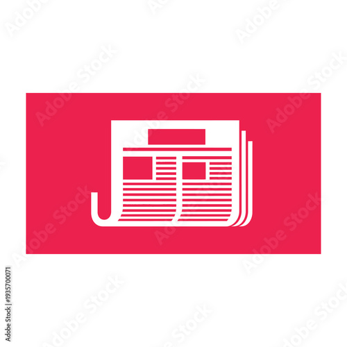 Newspaper icon displayed on a bold red background for media concepts