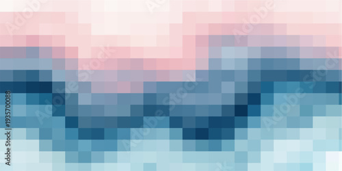 A seamless geometric wallpaper featuring a digital blue mosaic pattern with square tile textures and light grid elements for a modern technology backdrop.