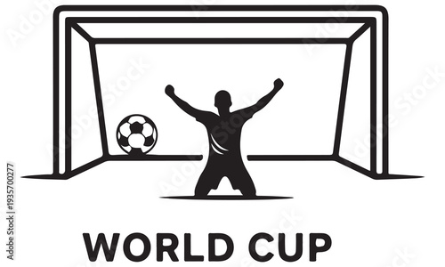 Soccer Goal Icon Set – Football Player Celebration, Goalkeeper Save, Ball in Net, and World Cup Champion Vector Silhouettes