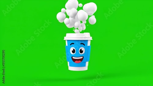Animated Coffee Cup Character with Steam Rising