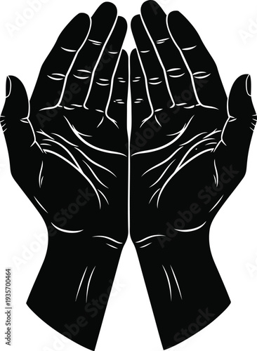 Palmistry illustration of joined hands with lines and markings