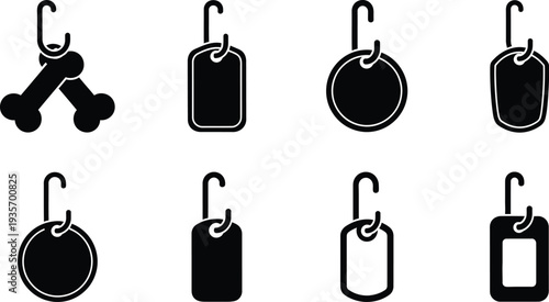 Black and white icon set of various tags and labels for organization and identification