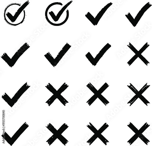 Textured Checkmark and Cross Brush Strokes Icons