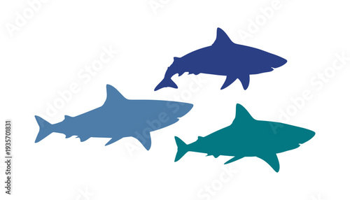 Shark icon in various colors, created in vector form.
