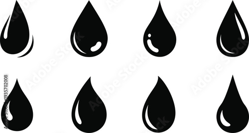 Water droplet icon set black silhouette teardrop shapes