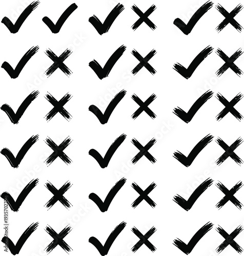 Extensive Brushstroke Checkmarks & Crosses Set