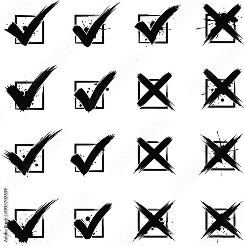 Checkmark and Cross Icons with Ink Splatter Boxes