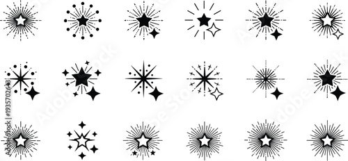 Starburst sparkle icon set with radiant sunburst glitter explosion decorative elements vector illustration collection