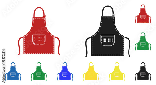 A collection of colorful aprons displayed on a white background for sale on transparent background