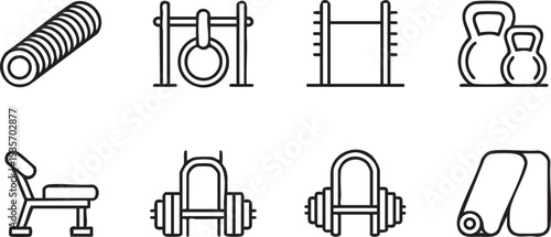Gym Equipment and Accessories Icon Set icons